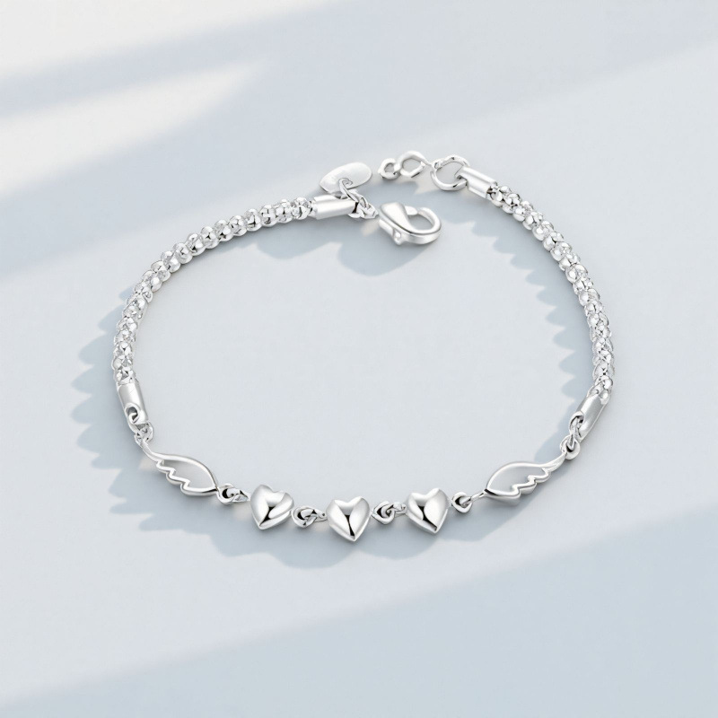 Pulseira minimalista de pena prateada para mulher joia coração_voghion.com