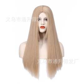 跨境欧美时尚假发long wig女士长直发中分渐变高温丝化纤发套wigs
