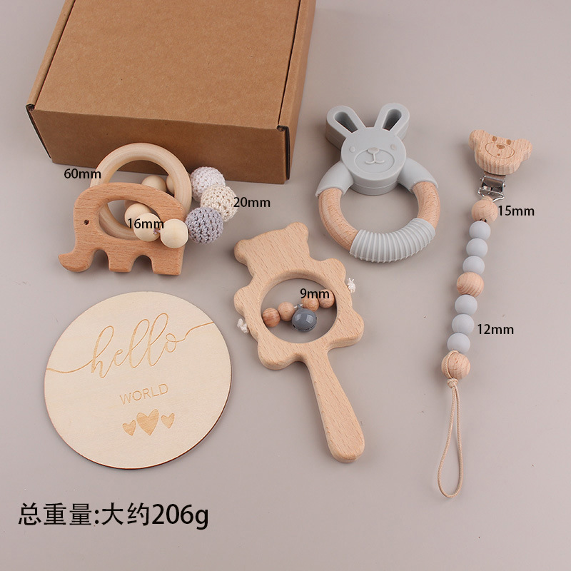 Bebés y bebés beech campana set de dibujos animados colchones de goma de goma osos tetina cadena set de cinco piezas