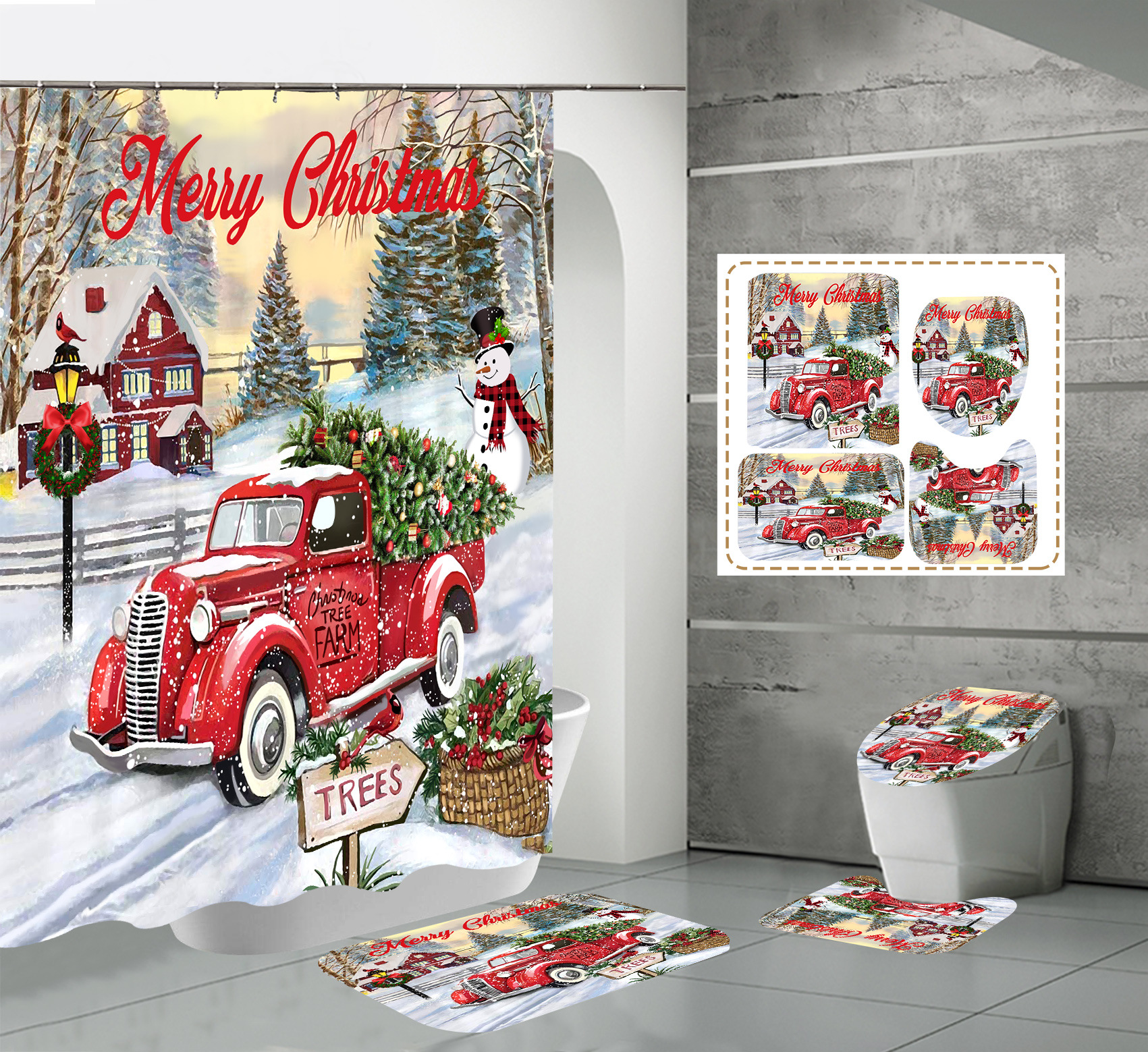 Varm digitaltryck vattentät polyester badrumsavskiljning duschdraperi_voghion.com