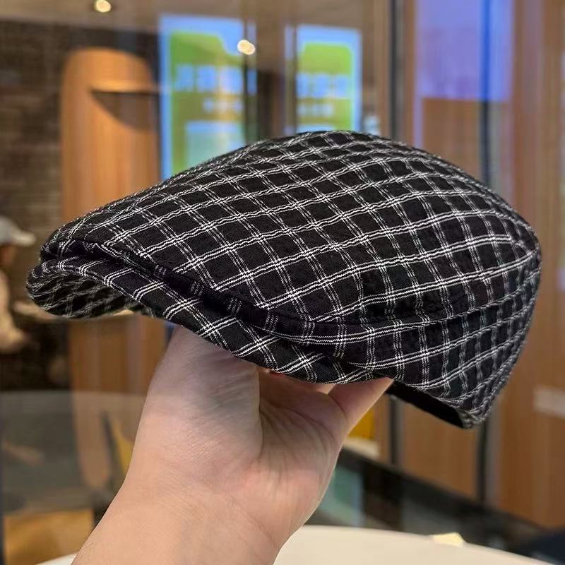 前进帽大头尾加大加深千鸟格纹画家报童帽方圆脸显脸小透气贝雷帽|undefined