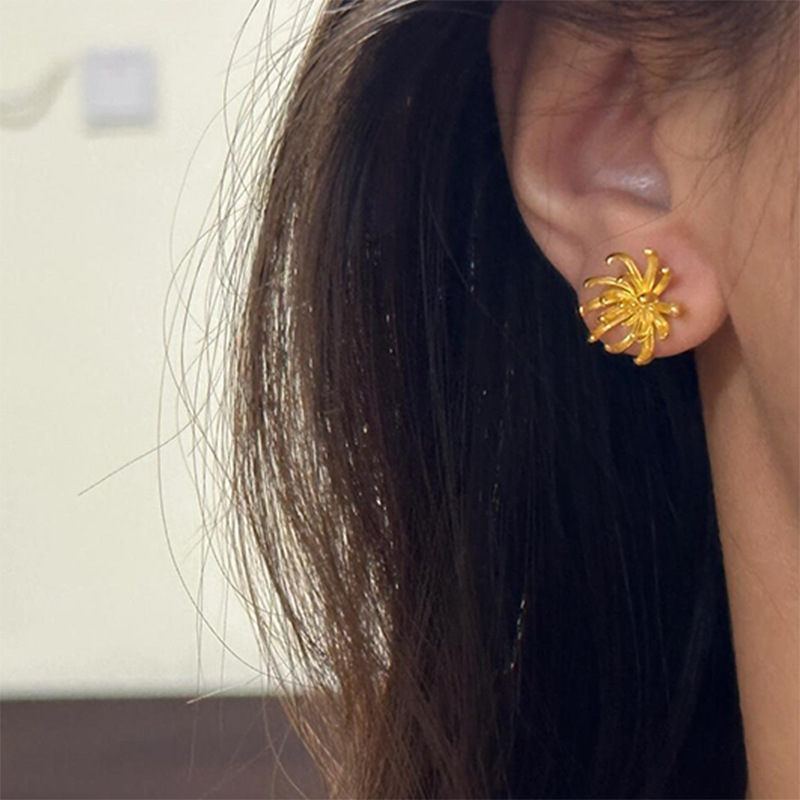 新中式国风菊花耳钉女精致时尚vintage耳环通勤气质高级感耳饰品|undefined