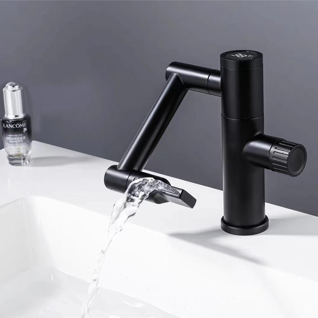 Pantalla digital gato afortunado grifo de agua caliente y fría lavabo de cobre blanco fregadero Baño hogar pistola gris grifo de la cuenca
