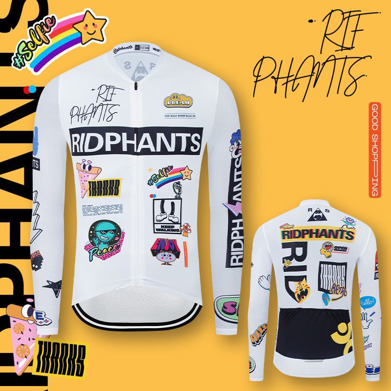 Graffiti Map Autumn and Winter Riding Suit Thin and Fleece Long Sleeve Men's and Women's Bicycle Suit Bicycle Warm