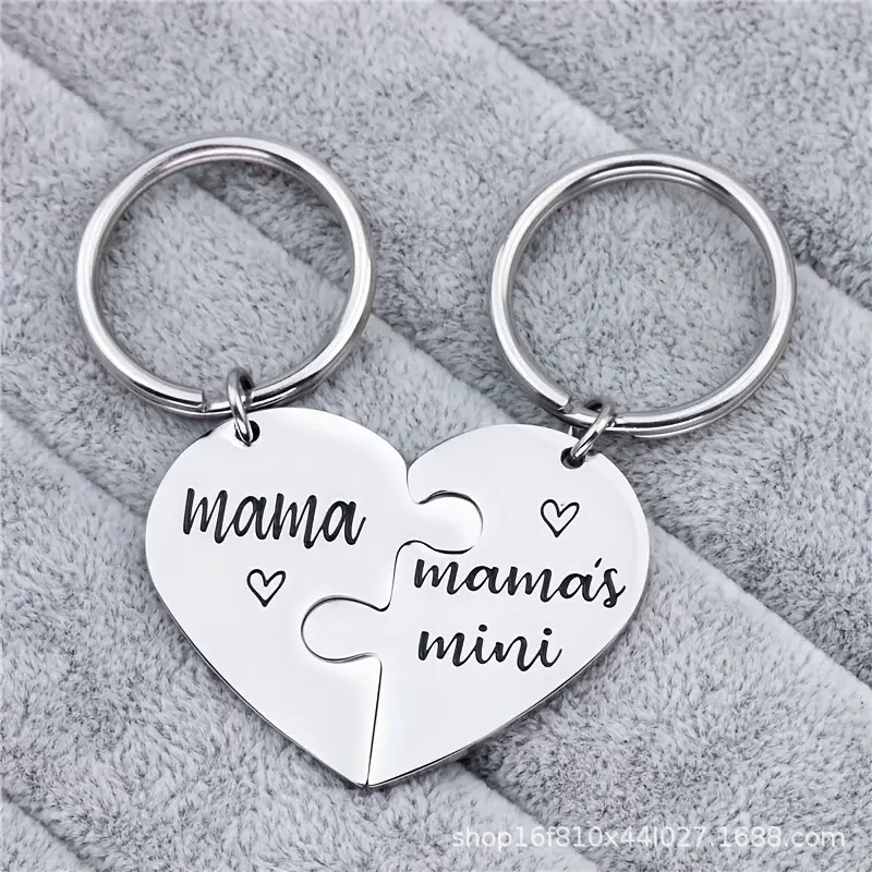 Cross-Border Hot Selling Fashion Creative Love Puzzle Mother and Daughter Stainless Steel Simple Bag Hanging Key Chain