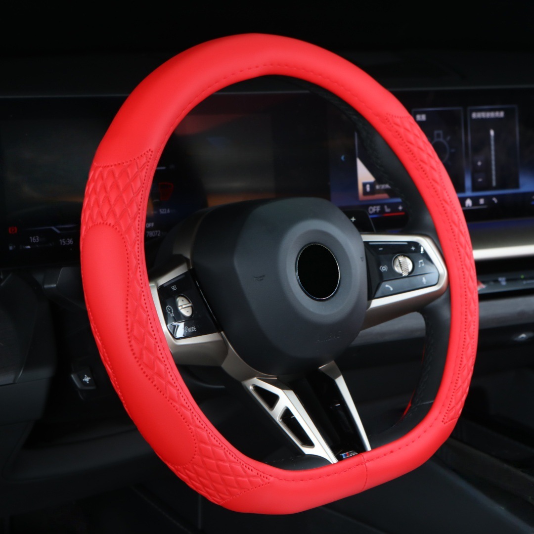 Four-Season Universal Car Steering Wheel Cover D-Type Handlebar Wear-Resistant Leather Embossed Protective Cover Anti-Slip Cross-Border High-End Feel