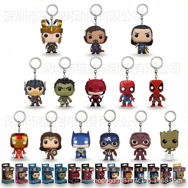 Best-selling item in international trade: Avengers keychain pendant, Q-version figurine model, Iron Man and Spider-Man dolls