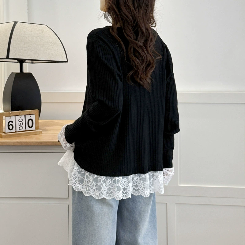 Нижняя рубашка для женщин большого размера, трикотажный топ, весна 2025, новинка, полные мм, модная и модная внутренняя одежда с кружевом и V-образным вырезом