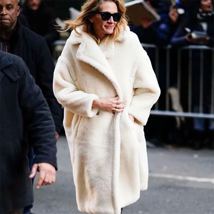 2025 Autumn New Amazon European and American Women's Clothing Wholesale Artificial Teddy Long Sleeve Thickened Warm Long Coat