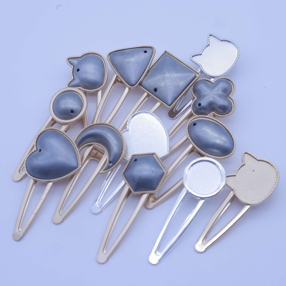 Asian gold veneer hardware point green groove simple hair clip handmade DIY middle ancient hair accessories metal accessories material