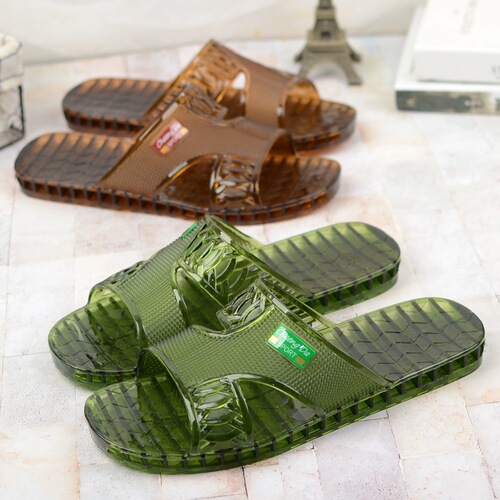 Men's Summer New Crystal Slippers Waterproof Anti-Odor Bathroom Shower Outdoor Wear Transparent Jelly Sole Plastic One-Sided Slippers