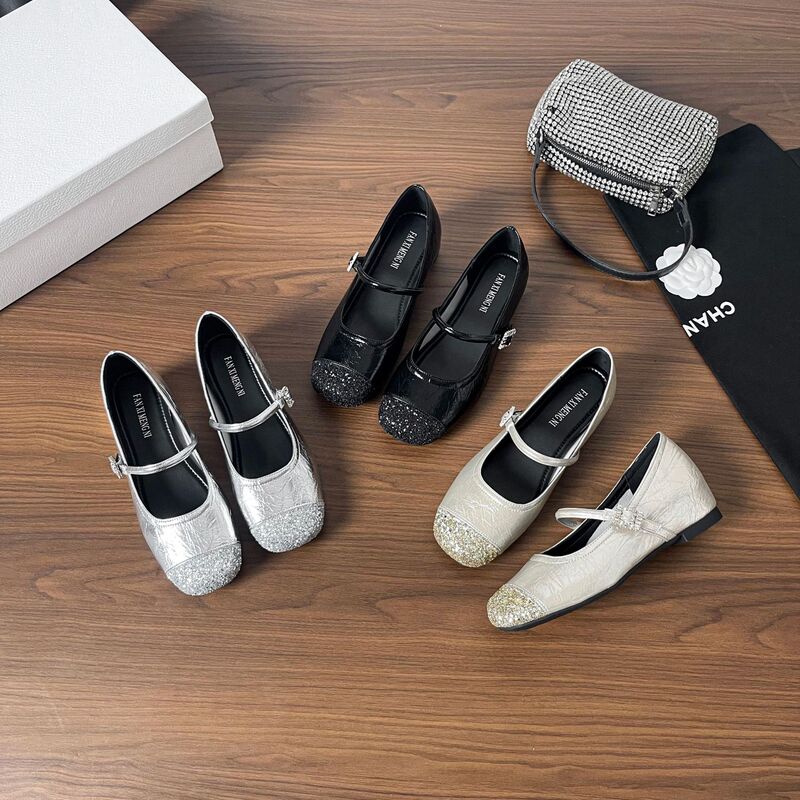 Cross-Border Foreign Trade Processing Customized Inner Heightening Silver Small Leather Shoes for Women with Skirts and Versatile French Mary Jane Shoes