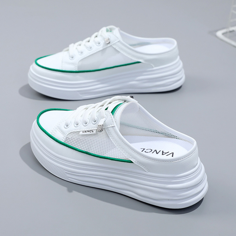 W1755 Zapatillas de plataforma con aumento de altura interno para mujer, estilo nuevo, suela gruesa, color blanco, ideales para el verano._voghion.com