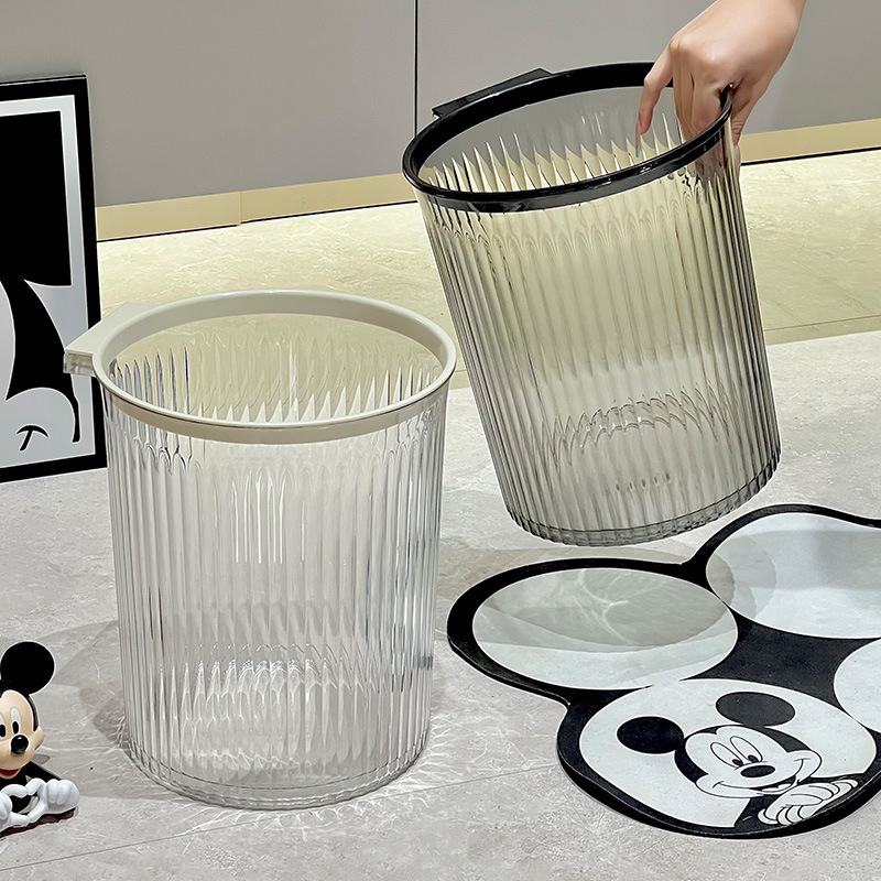 Creative Striped Transparent Paper Basket Kitchen Storage Bin High-Value Household Large-Capacity Plastic Trash Can Without Lid Creative Striped Transparent Paper Basket Kitchen Storage Bin High-Value Household Large-Capacity Plastic Trash Can Without Lid