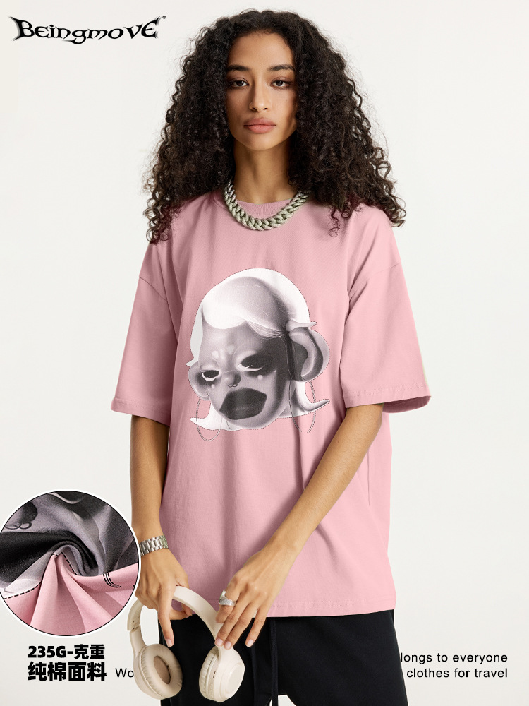 2025 verano americano payaso callejero mujer impresión suelta coreana camiseta de manga corta de gran tamaño camiseta de pareja de hombre