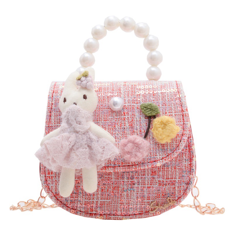 Estilo coreano de los niños bolsa de mensajero estilo occidental princesa bolso de hombro conejo de dibujos animados perla bolso niñas monedero al por mayor
