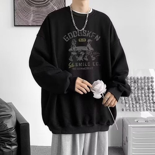 2024 American Retro Round Neck Sweatshirt Student Trend Brand Sweatshirt Casual No Hat Fleece Sweatshirt Jacket for Men Trend