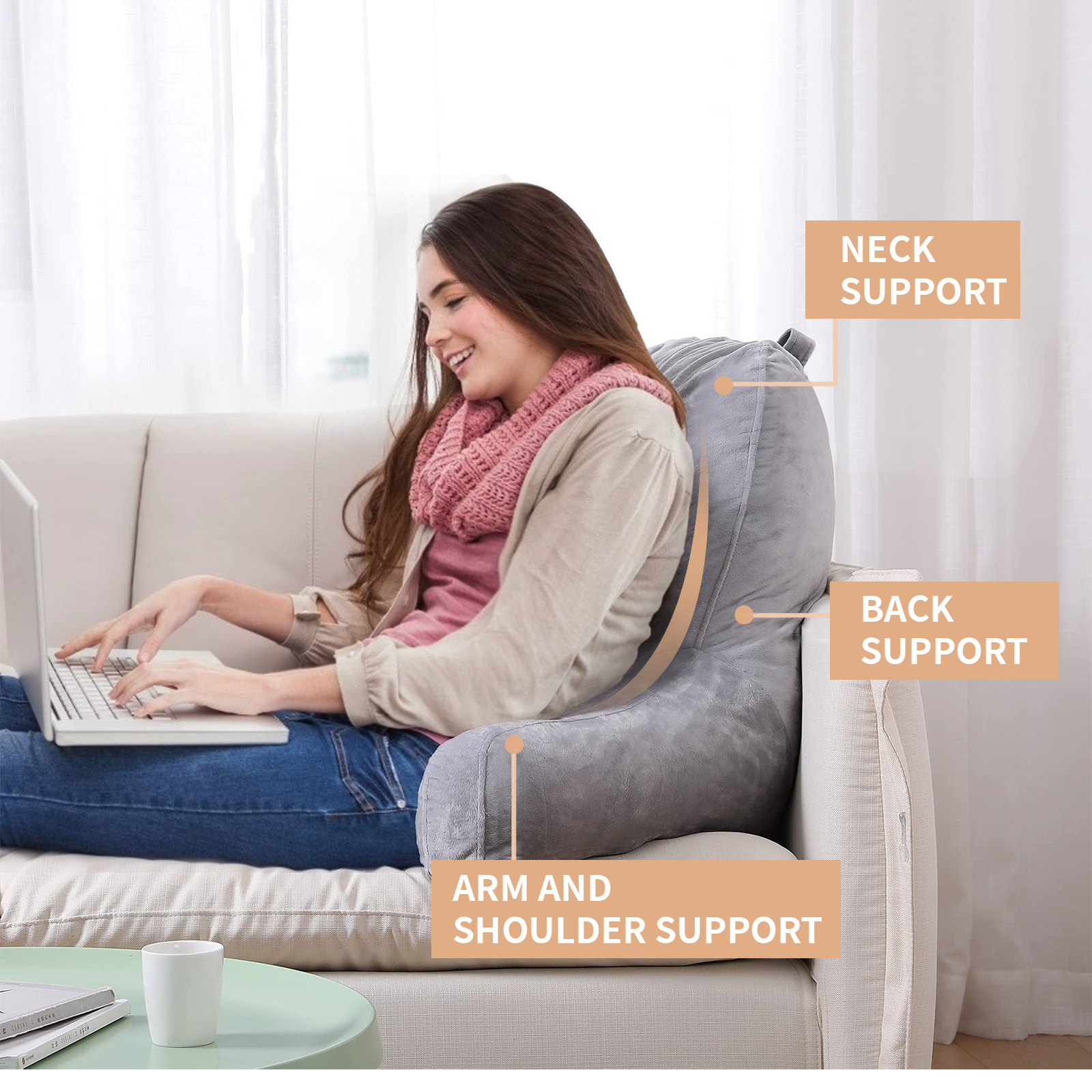 Amazon venta caliente almohada de lectura reposabrazos lectura cojín memoria rota esponja fibra química algodón almohada de cintura almohada de maternidad