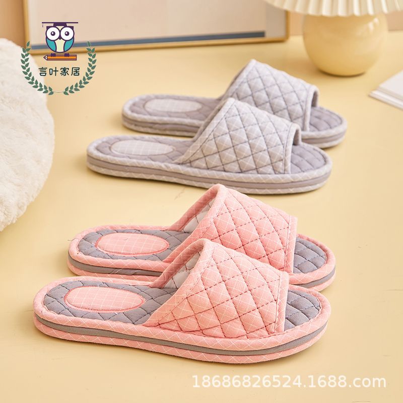 Korean-Style Three-Layer Thickened Fabric Slippers with Rubber Sole for Indoor Use on Wooden Floors, Silent and Comfortable with Soft Cotton Sole