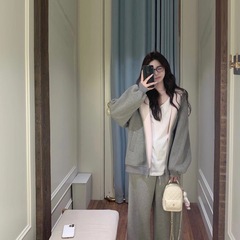 ins超火慵懒风韩版oversize上衣女连帽开衫外套秋季宽松遮肉卫衣