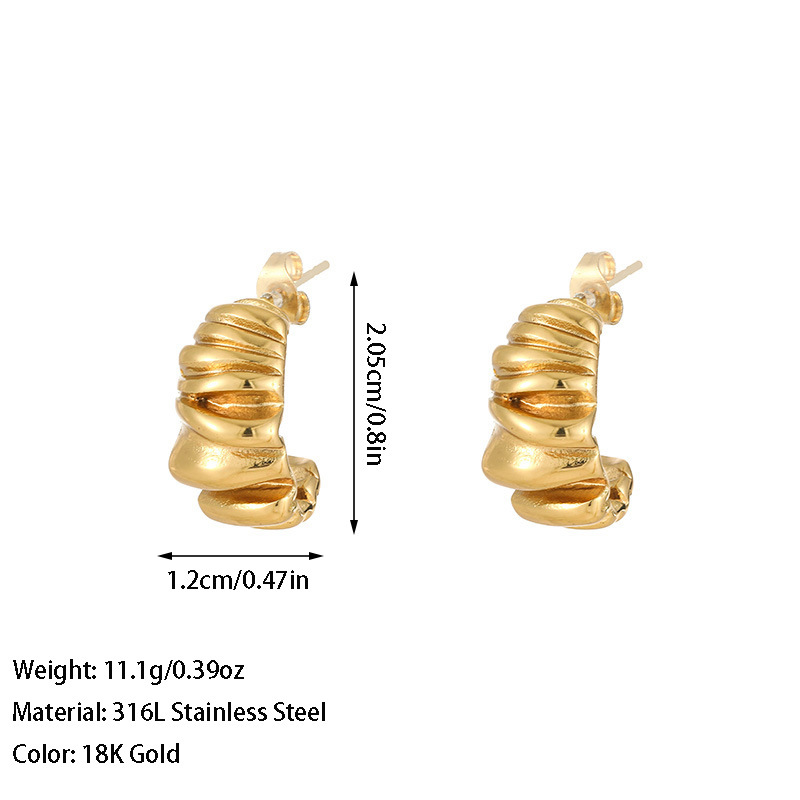 Retro, Classic Style Style 18K Gold Plated 316L Stainless Steel C Shape Geometric Waterproof Non Tarnish Surgical Steel Retro Classic Style Ear Studs For Women's