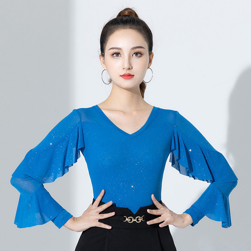 Latin dance clothing new female adult ballroom dance top social modern dance long-sleeved jumpsuit top performance autumn and winter