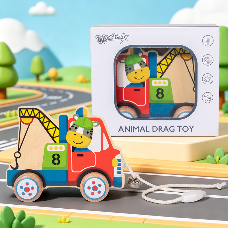 Niño pequeño para niños arrastre juguete Pull-and-play trolley imagen de dibujos animados cocodrilo cachorro madera Pull-Line Walker