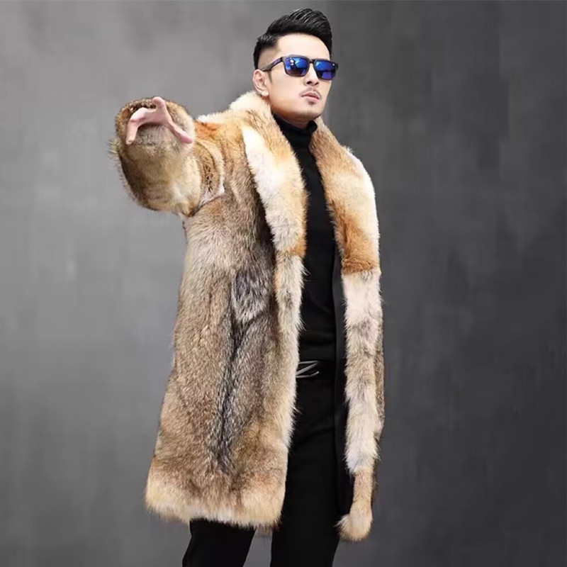 2026 Winter New Style Imitation Wolf Fur Coat Long Fashion Men's Business Lapel Thickened Full Mink Fur Coat
