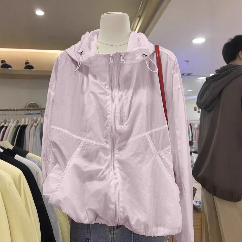 夏の新しいルーズカジュアルダブルジッパー単層薄型多用途フード付きジャケット軽量ジャケット女性の日焼け止めトップ|undefined