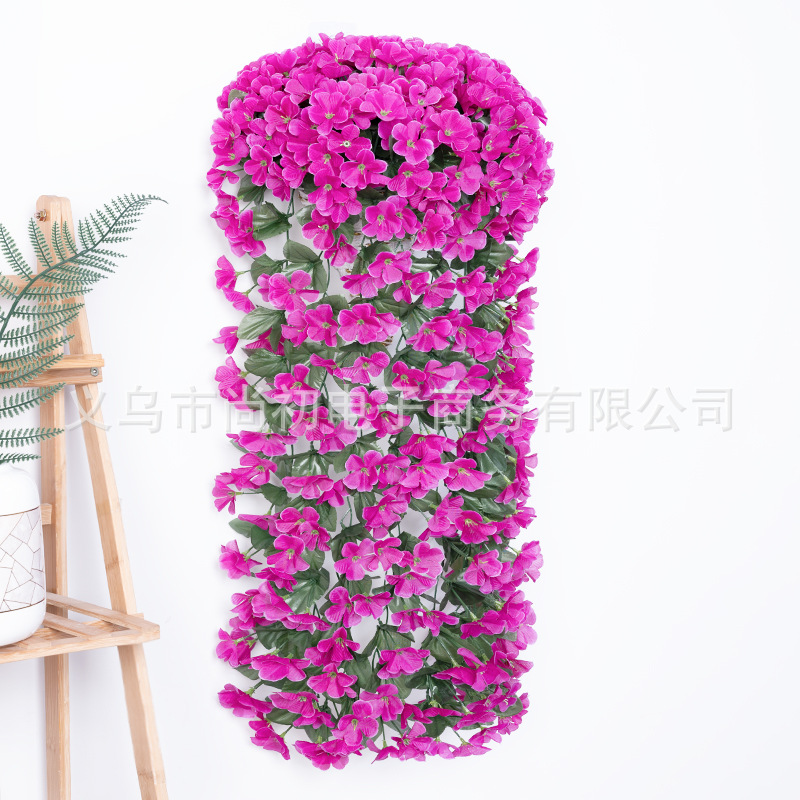 Flores de simulación violeta colgadas en la pared flores falsas canestas colgadas decoración del hogar flor de seda de plástico gran hortenida boda hiedra