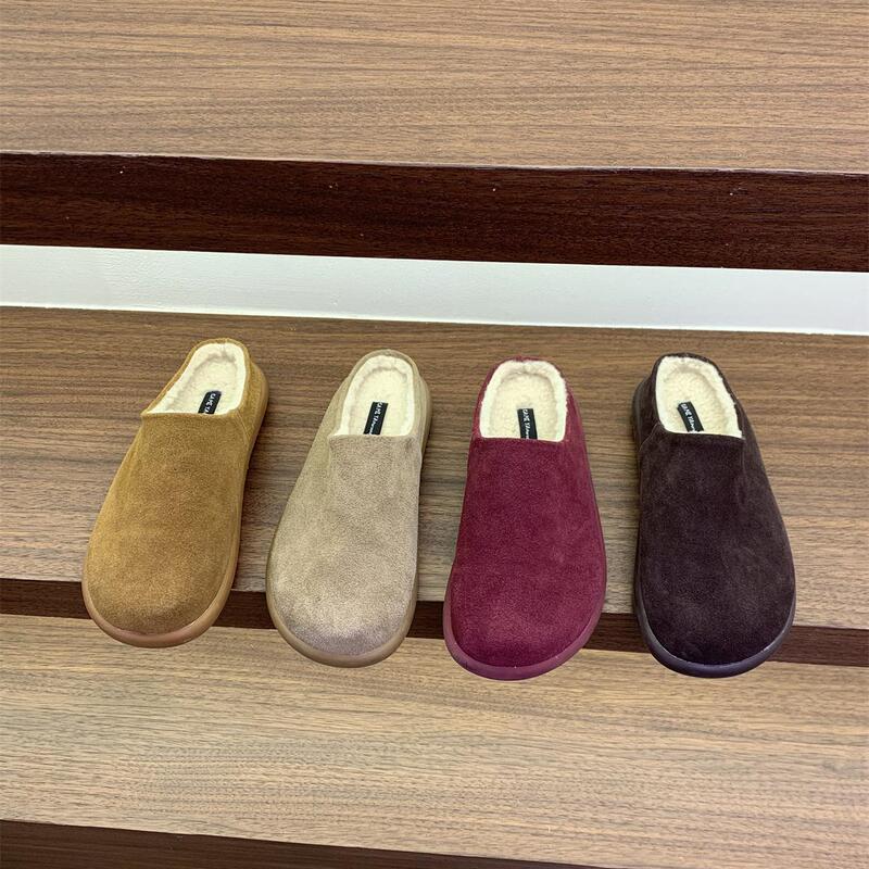 Winter Ugly Cute Muller Shoes Toe Baotou Outwear Woolen Drag Bocken Shoes Sheep Fur One Wool Small Potato Snow Boots