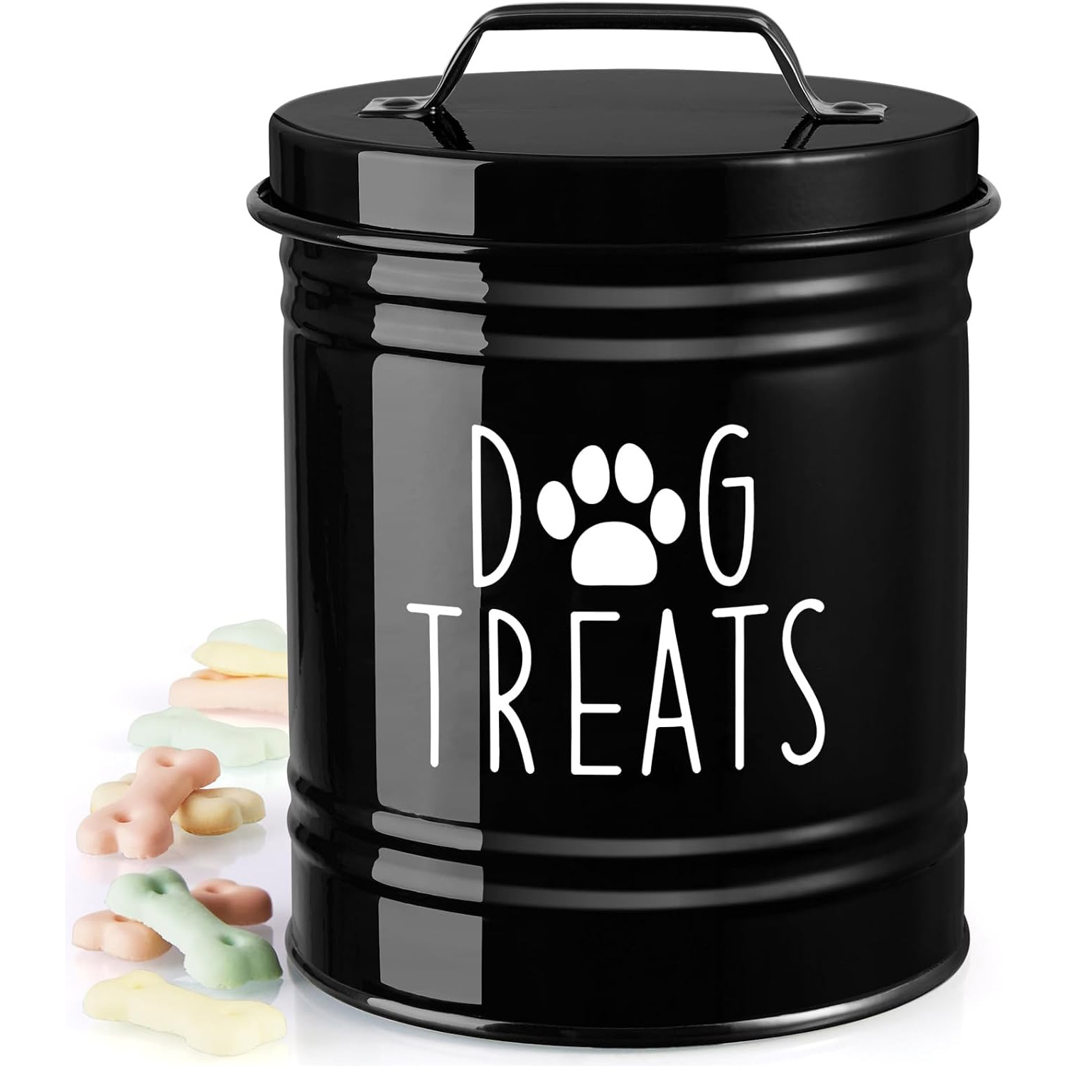 Cubo de almacenamiento de comida para perros, hierro forjado, caja de almacenamiento de comida para mascotas domésticas transfronterizas, bocadillos para perros y gatos, hueso, lata sellada de metal de gran capacidad