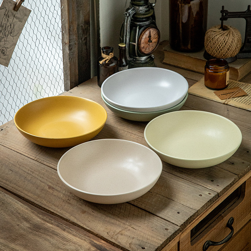 Tazón de verduras Ike Plato profundo mate de 8 pulgadas Tazón de cerámica con esmalte de sésamo especial Plato de sopa Ike de alto valor Exportación transfronteriza