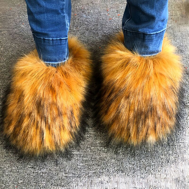 Cross-Border 2024 European and American New Imitation Raccoon Furry Slippers for Women Autumn and Winter Home Fleece-Lined Warm Imitation Fur Plush Slippers Cross-Border 2024 European and American New Imitation Raccoon Furry Slippers for Women Autumn and Winter Home Fleece-Lined Warm Imitation Fur Plush Slippers