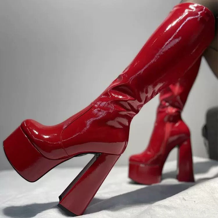 European and American Style Waterproof Platform High Heels 15cm Runway Side Zipper Mid-Calf Boots Chunky High Heels Size 47 Large Size Women's Calf Boots European and American Style Waterproof Platform High Heels 15cm Runway Side Zipper Mid-Calf Boots Chunky High Heels Size 47 Large Size Women's Calf Boots