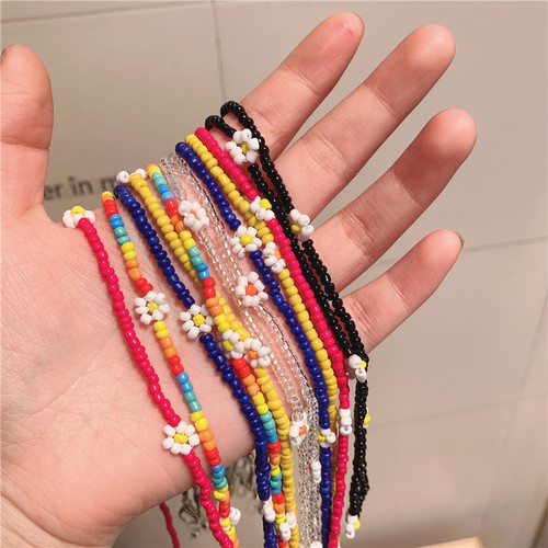Korean style hanging neck glasses chain anti-lost lanyard chain retro rice beads flower beaded necklace temperament chain for women