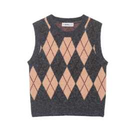2025欧美风秋女装菱形花纹背心式针织马甲  6974
