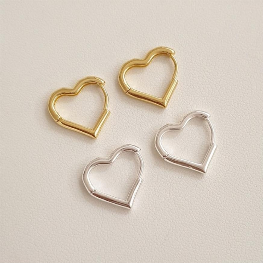 Heart Shape Pattern 1 Pair 18K Gold Plated 925 Sterling Silver 925 Sterling Silver Earrings Heart Shape Earrings