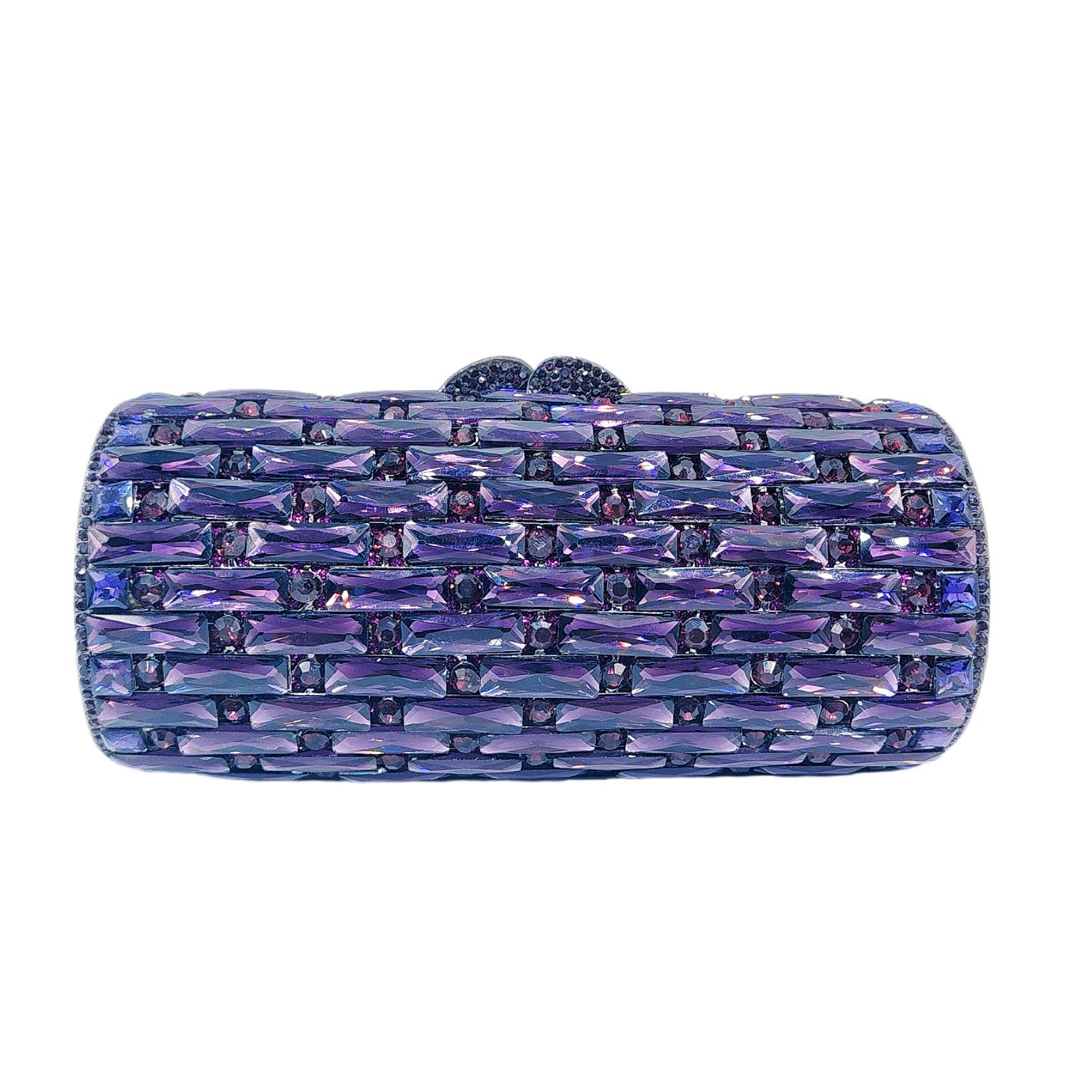 Túi clutch nữ đính kim cương hộp cứng cầm tay dạ tiệc — Hoa violet, Vàng Pha Lê, Nền vàng kim cương trắng, Vàng kim AB chi tiết 3