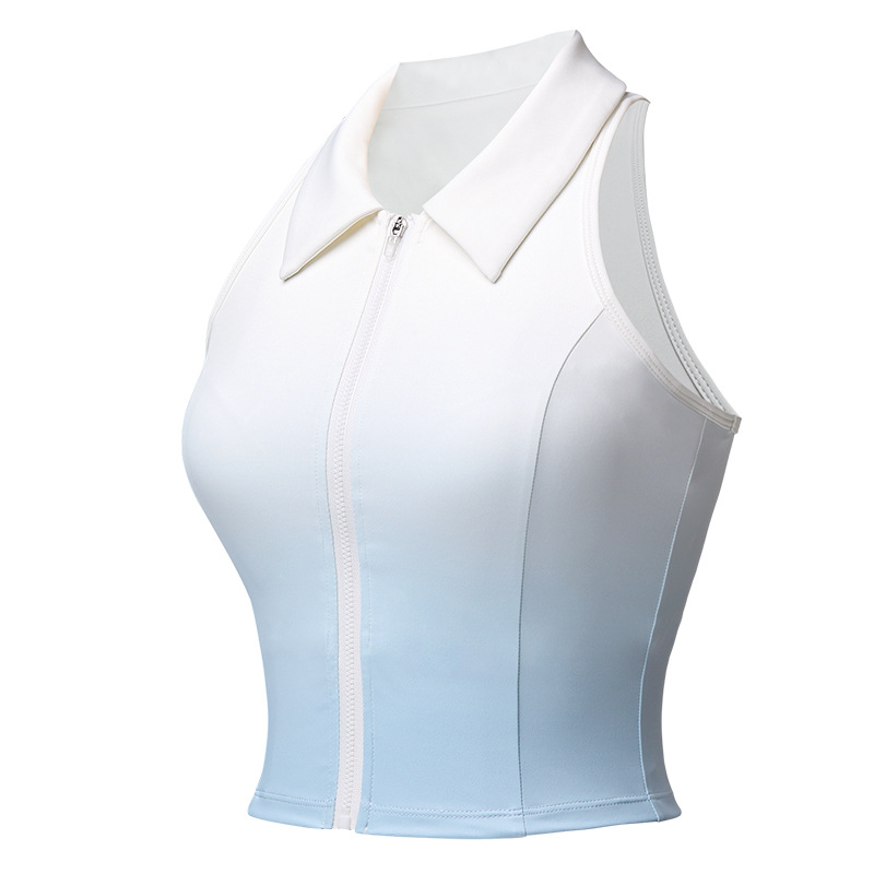 Uniforme de tenis transfronterizo Chaleco deportivo para mujer Chaleco sin mangas transpirable de secado rápido Chaleco de solapa degradado con cuello POLO