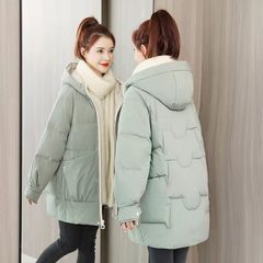 ダウンジャケット レディース ミドル丈 韓国風 ゆったり 大きめ ポケット ゆったり 厚手 小柄 中綿ジャケット 防風