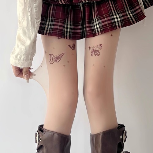 New trendy lingerie sheer stockings women ultra-thin anti-pick summer butterfly skin tone sparkling white silk pantyhose print