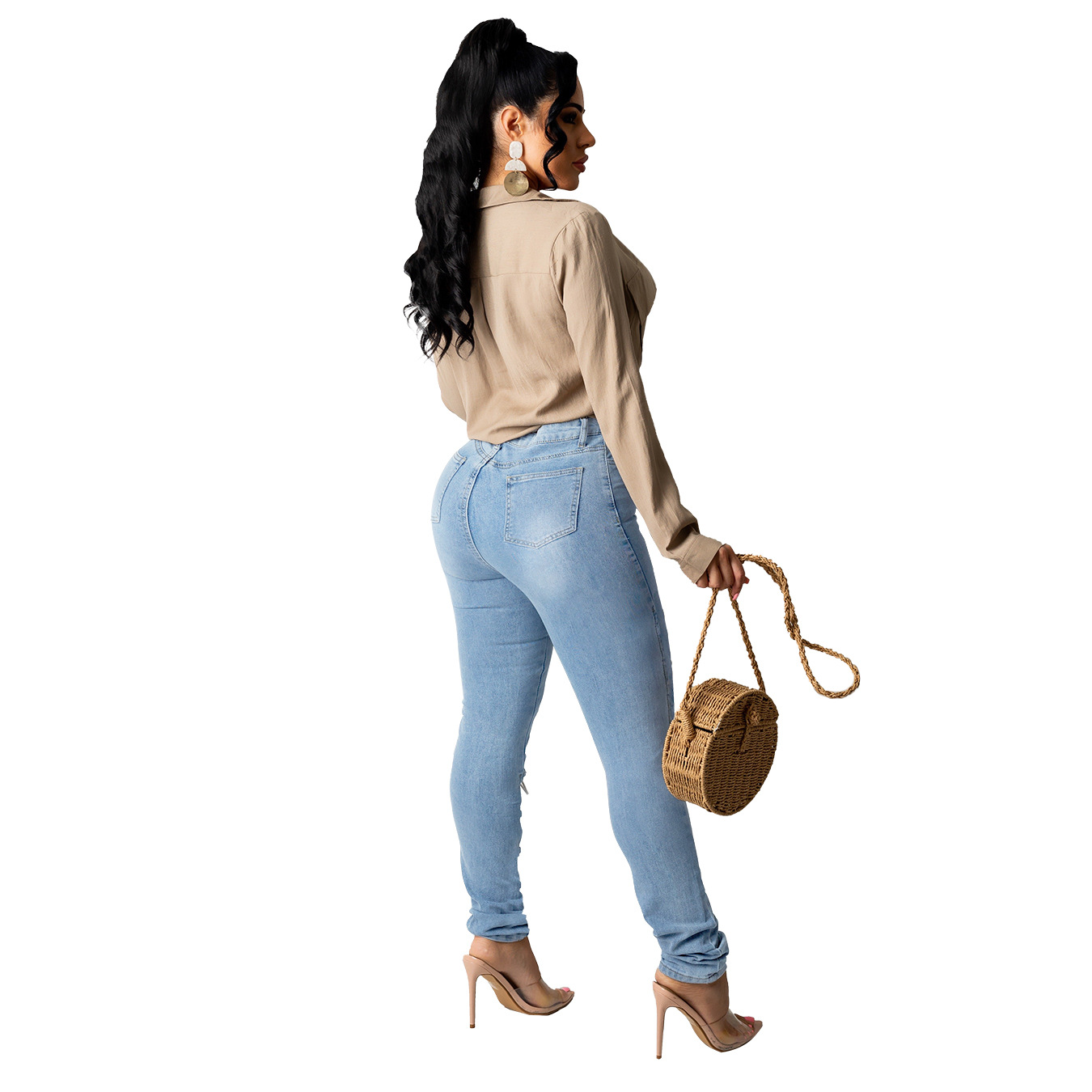 Plus Size Personality Bandage Jeans NSWL116471