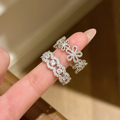 银饰S925银新款双层蕾丝戒指柔美线条显钻款婚戒女可叠戴款时尚款