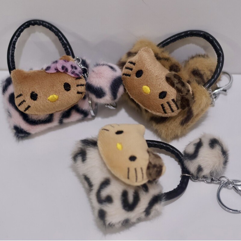 Japanese Leopard Print Kt Cat Pendant Cute Vintage Kitty Plush Bag Keychain High Color Value Ins Couple Hanging