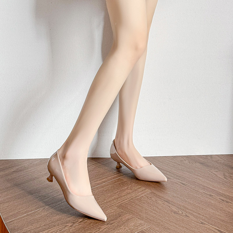 X104 Korean-style All-match Low-heel Shoes Women's Sexy Bright Patent Leather Pointed Thin-heel New Style Elegant Commuting Shallow Mouth Single-layer Shoes