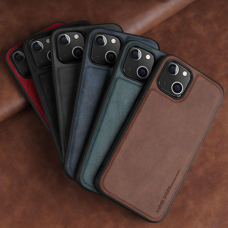 Suitable for Iphone13Pro Mobile Phone Case 16 Crazy Horse Pattern 14 Shell Apple 15 Leather Case Xsmax Plain Leather 17 Protective Cover