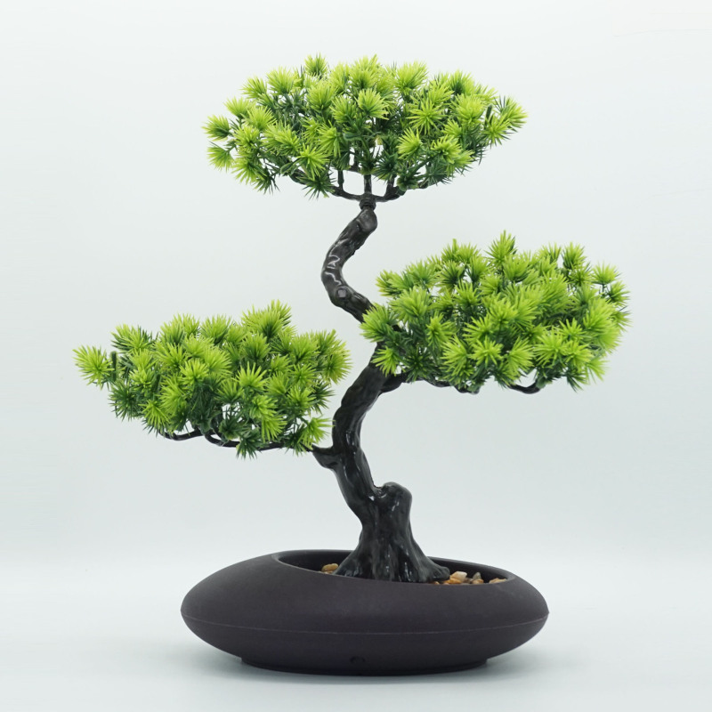 Simulation Fake Pine Chinese Zen Welcome Pine Potted Planting Desktop Green Plant Bonsai Living Room Decorations Ornaments