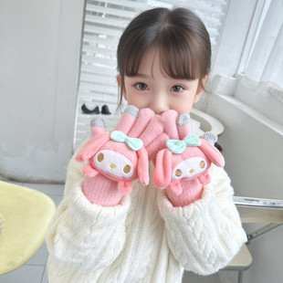 Children's Gloves Winter Cute Cartoon Sanrio Thickeneded Cold-Proof and Warm Split-Finger Flip Knitted Gloves for Boys and Girls