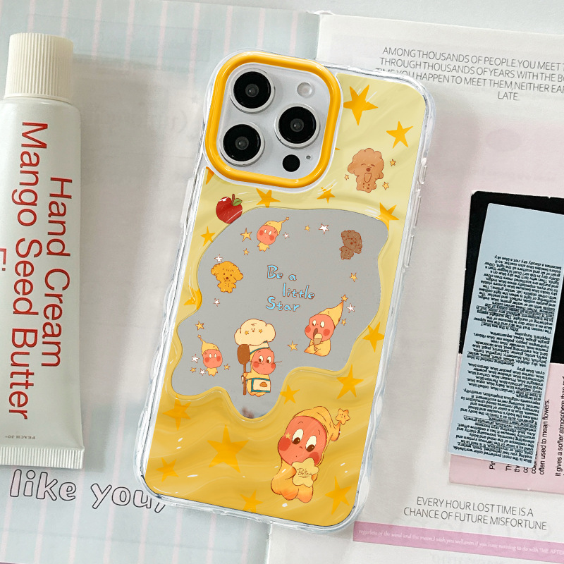 星星人款波浪镜子适用苹果16/15/iphone13promax华为补妆镜手机壳|undefined